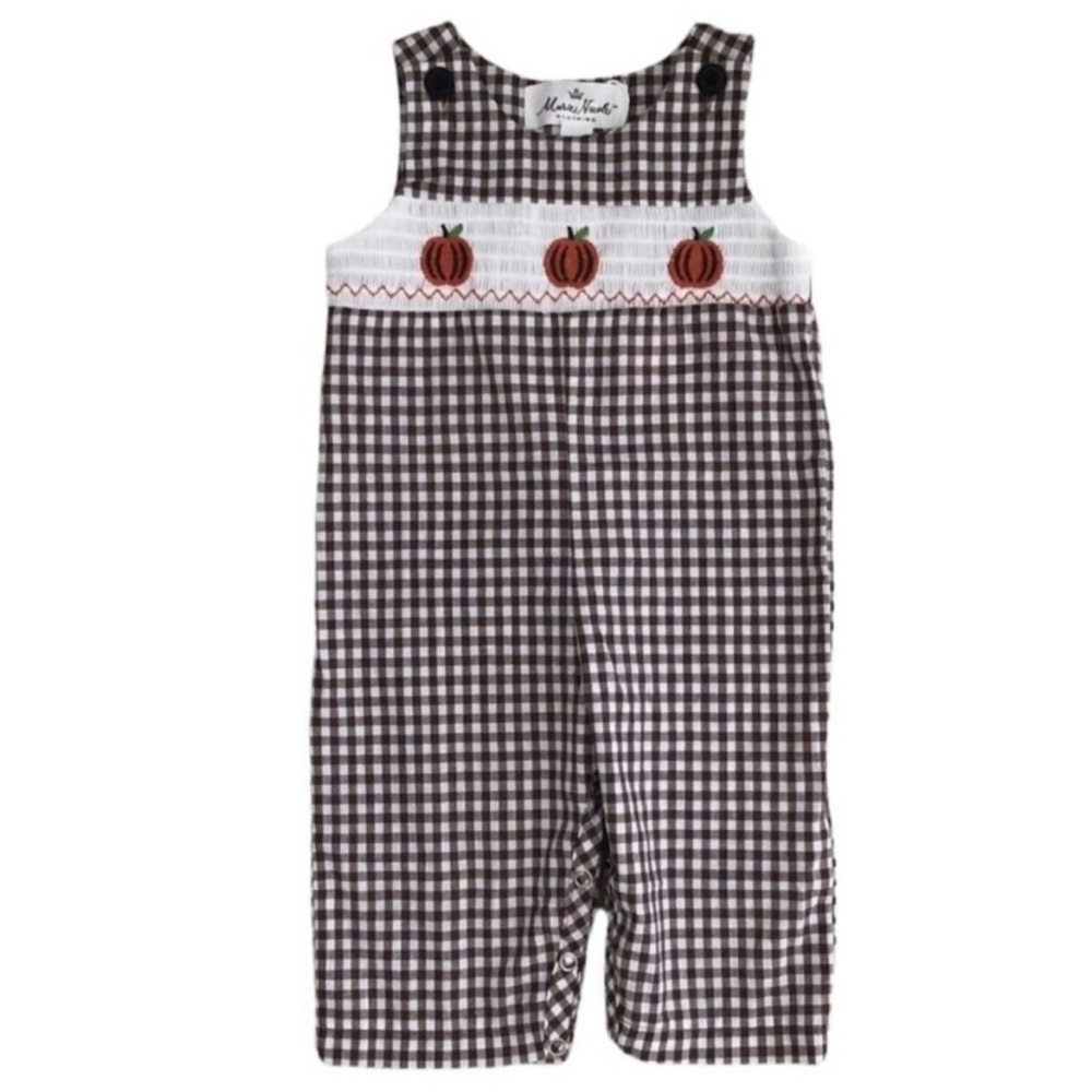 NWT Smocked Pumpkin Brown Gingham Longall